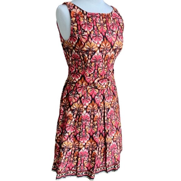 MUSE SLEEVELESS ZIP PLEATED BOTTOM 6 MULTI COLORED ABSTRACT PATTERN DRESS NWOT - Picture 4 of 14